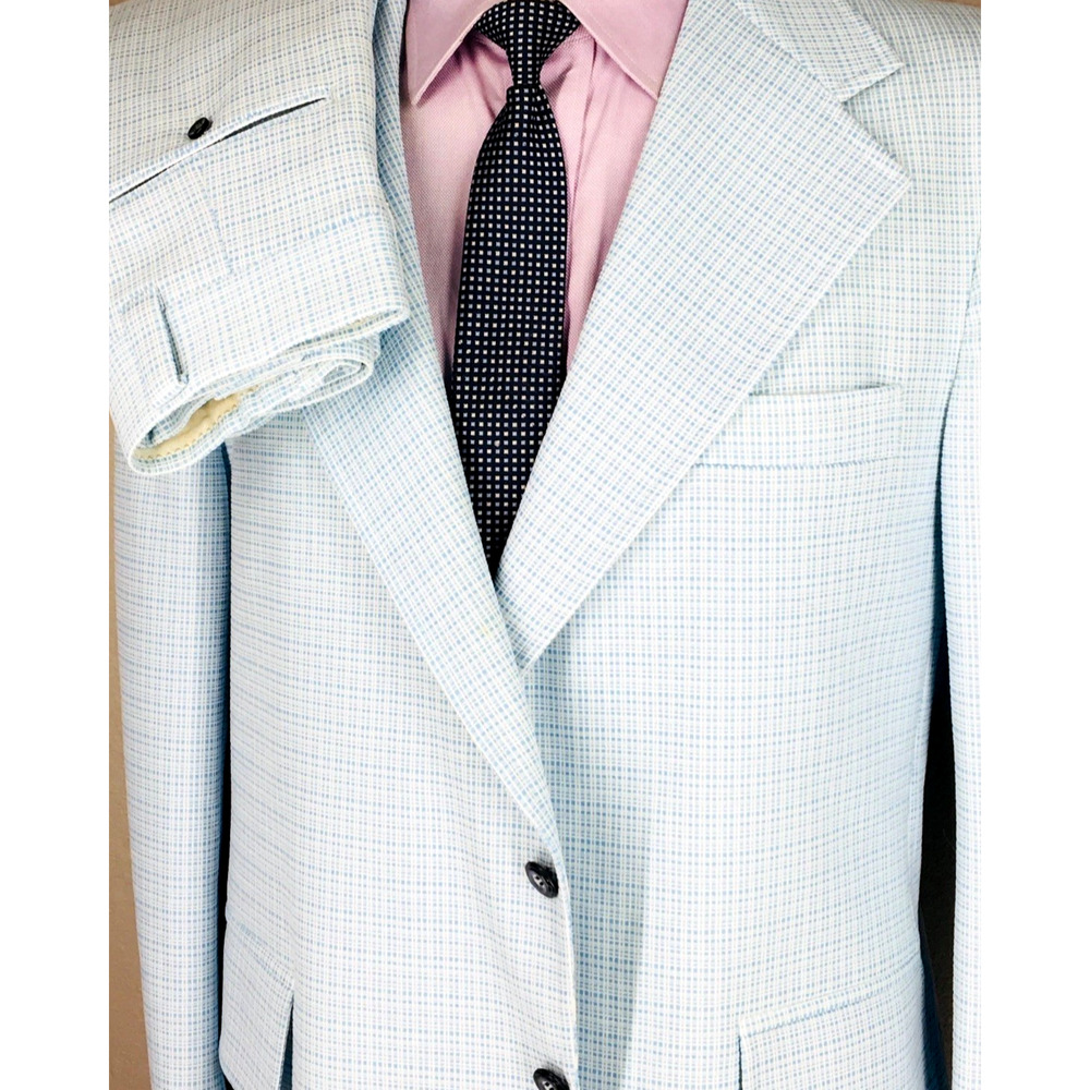 46L Montgomery Ward USA Mens 1970s Vintage 2 Button Suit Baby Blue Pants 42